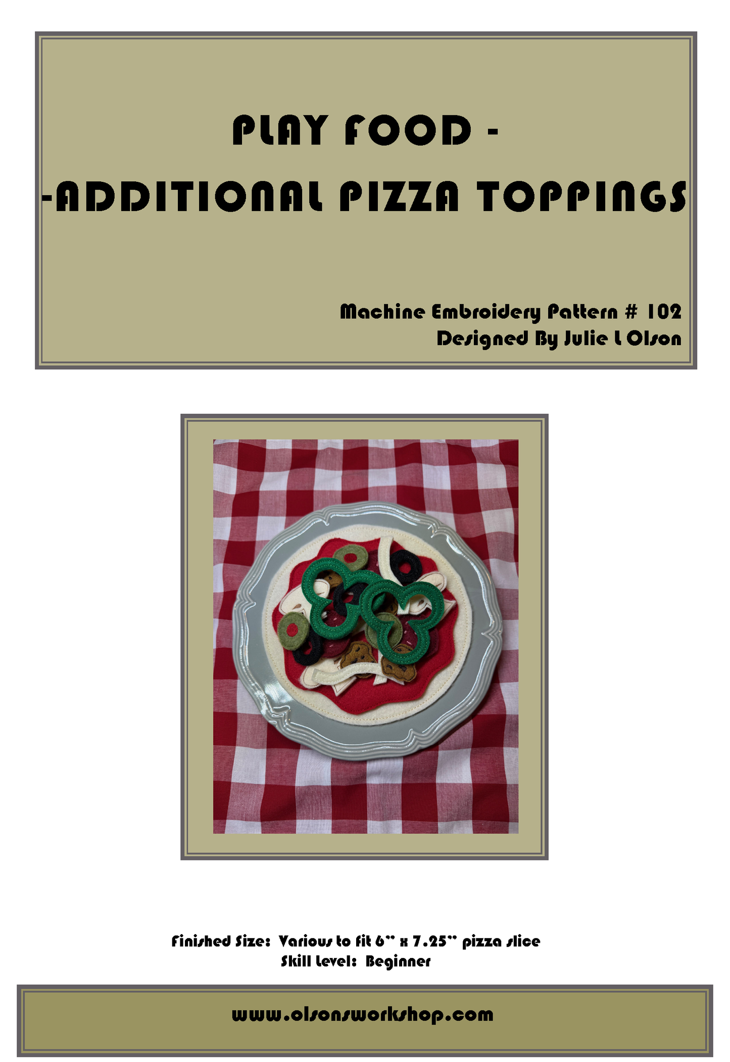Play Food -Additional Pizza Toppings Machine Embroidery Pattern
