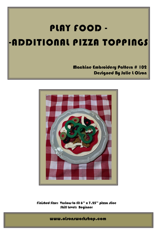 Play Food -Additional Pizza Toppings Machine Embroidery Pattern